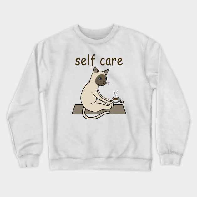 Funny Siamese Cat Self Care yoga Crewneck Sweatshirt by MasutaroOracle